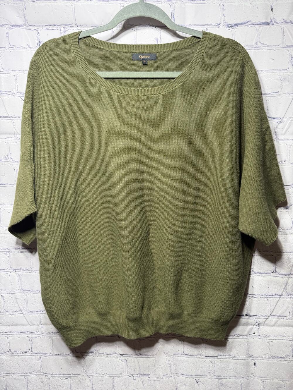 Quince Cashmere Blend Short Sleeve Sweater Top Green Sz XL Casual Preppy